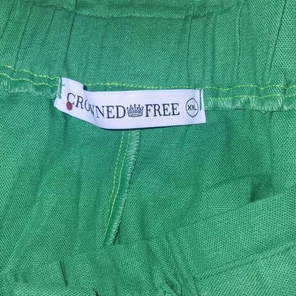 Crowned Free Linen Blend Kelly Green Elastic Waist  Paper Bag Waist XXL - Picture 4 of 7